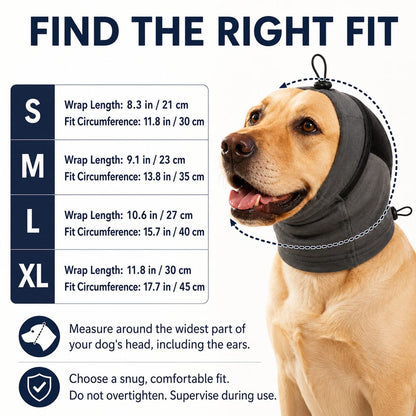 Ortekor Adjustable Dog Calming Hoodie Ear Wrap for Fireworks, Thunderstorms & Grooming - Helps Soften Sudden Sounds with a Secure Fit