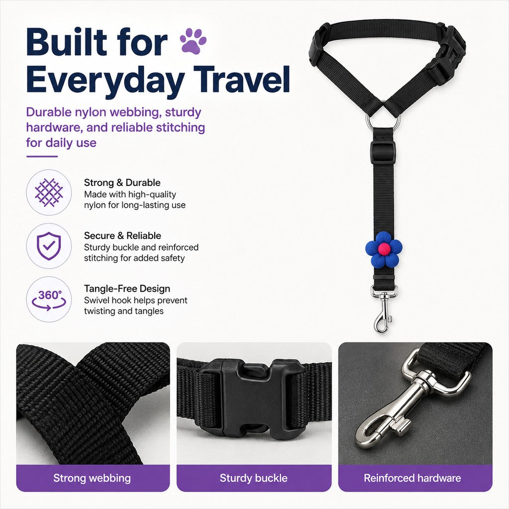 Ortekor Adjustable Dog Car Seat Belt for Back Seat Travel - Helps Keep Pets Secure & Reduce Driver Distraction