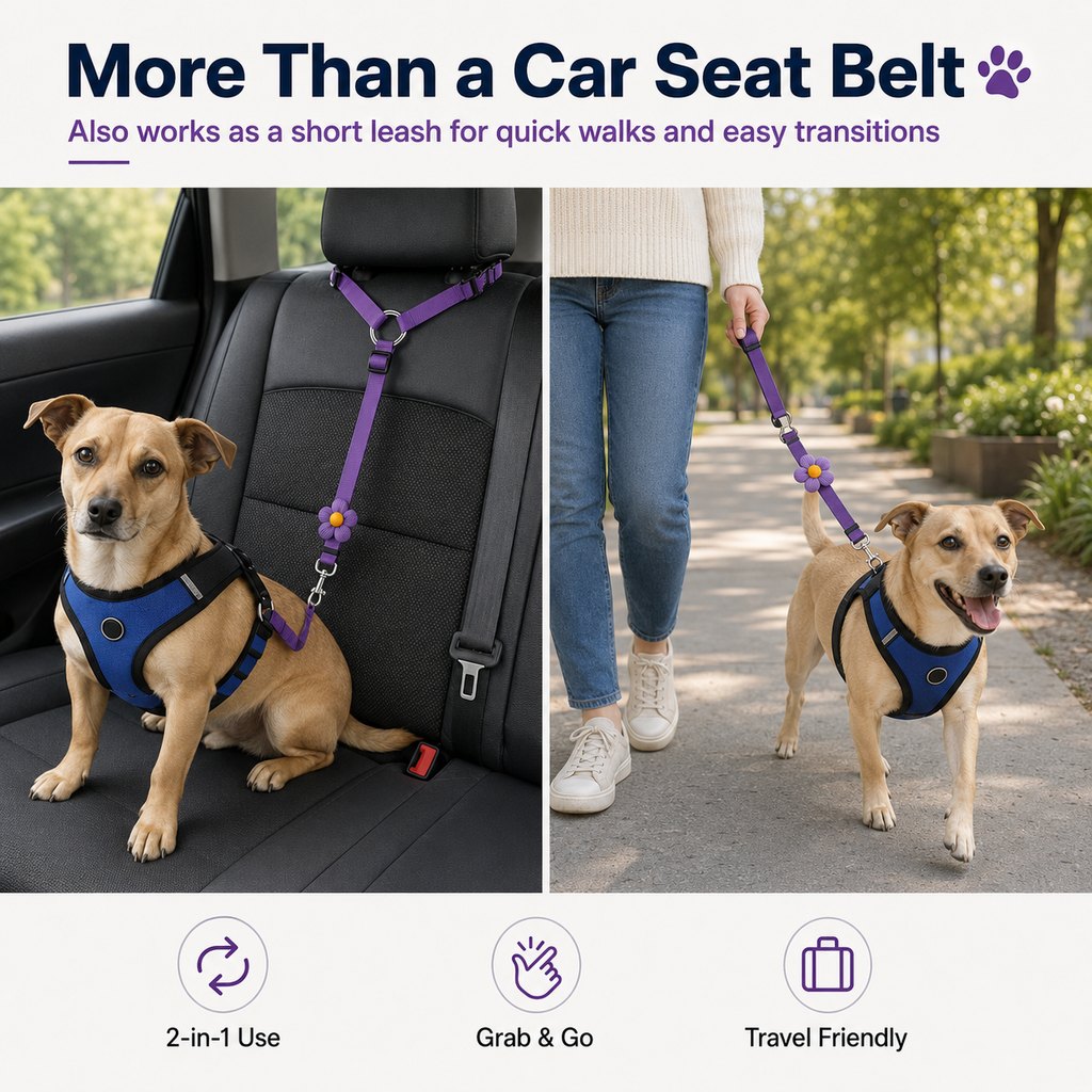 Ortekor Adjustable Dog Car Seat Belt for Back Seat Travel - Helps Keep Pets Secure & Reduce Driver Distraction