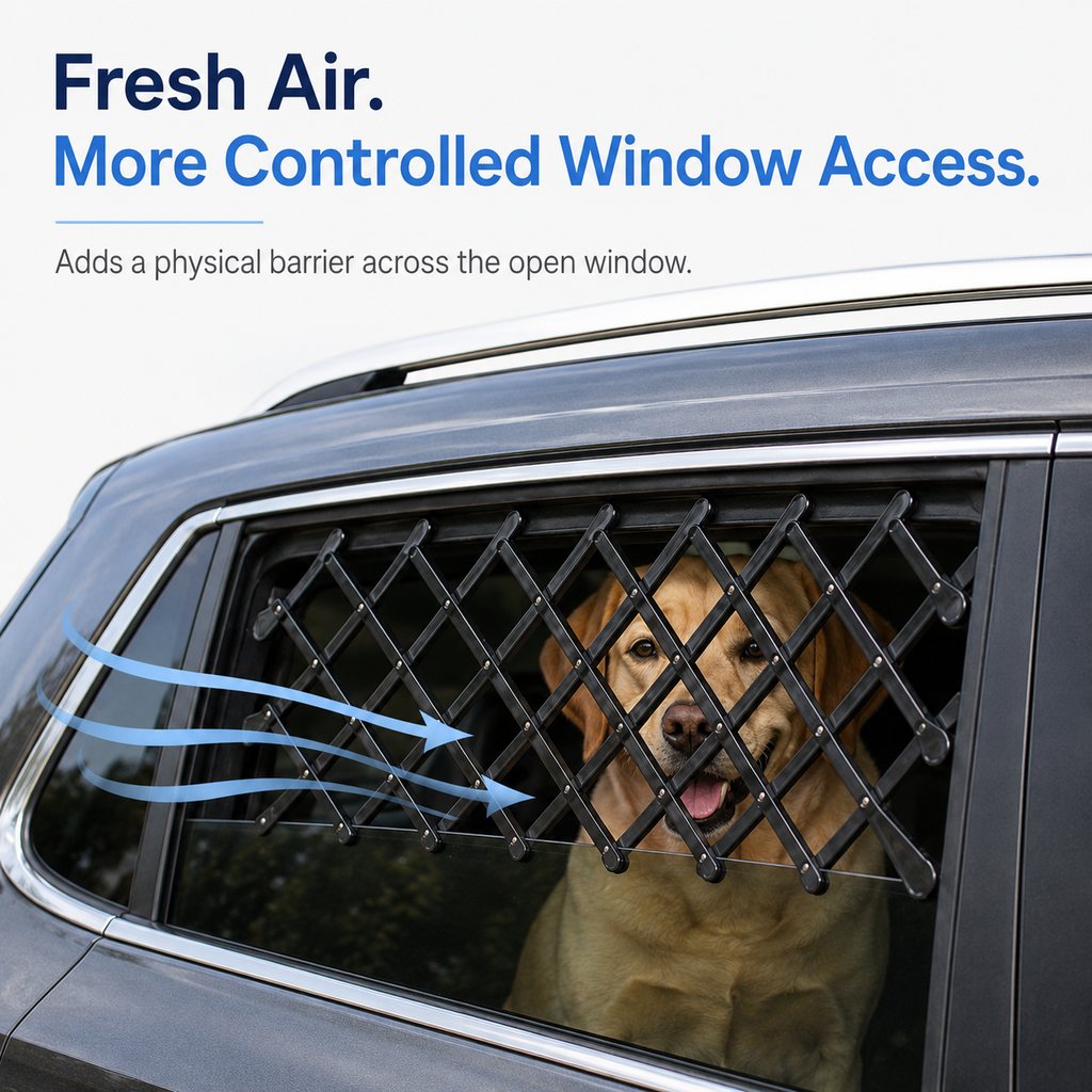 Ortekor Expandable Dog Car Window Guard for Car Rides - Adjustable Rear Window Barrier for Curious Dogs