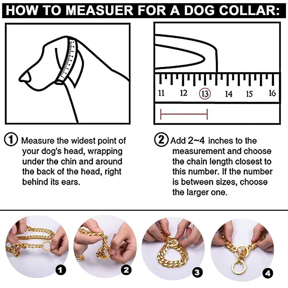 Polished Metal Chain Link Training Collar for Large Dogs – Rust-Resistant Steel, Cuban Link Design for Power Breeds
