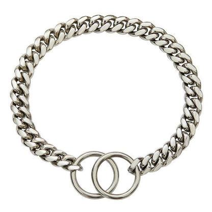 Polished Metal Chain Link Training Collar for Large Dogs – Rust-Resistant Steel, Cuban Link Design for Power Breeds