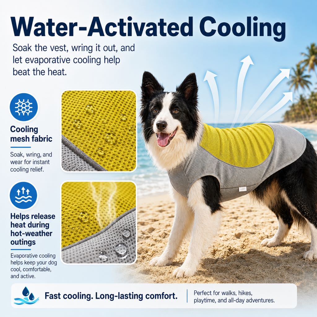 Ortekor Water-Activated Dog Cooling Vest for Summer Walks & Hikes - Breathable Heat-Relief Vest with Ice Pack Pocket
