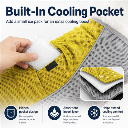 Ortekor Water-Activated Dog Cooling Vest for Summer Walks & Hikes - Breathable Heat-Relief Vest with Ice Pack Pocket