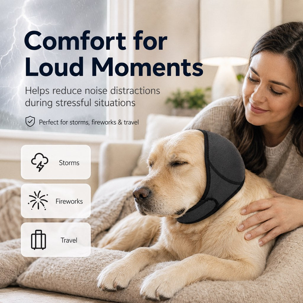 Ortekor Dog Ear Cover for Swimming, Bath Time & Loud Noise Comfort - Soft Calming Ear Muff to Help Keep Water & Debris Out