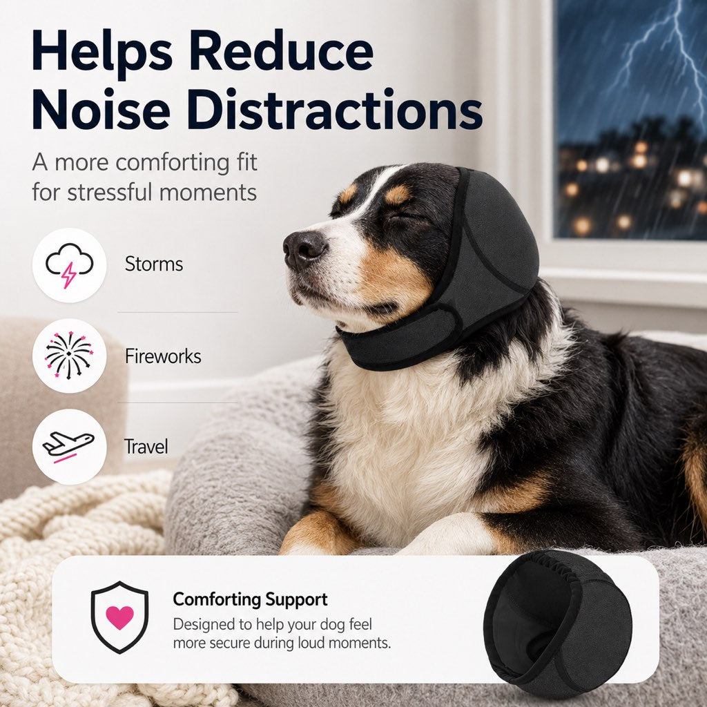 Ortekor Dog Ear Cover for Swimming, Bath Time & Loud Noise Comfort - Soft Calming Ear Muff to Help Keep Water & Debris Out