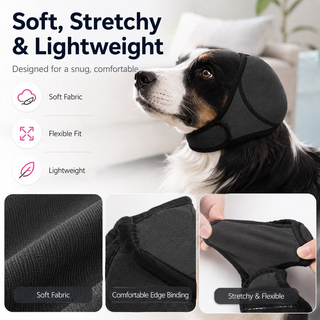 Ortekor Dog Ear Cover for Swimming, Bath Time & Loud Noise Comfort - Soft Calming Ear Muff to Help Keep Water & Debris Out