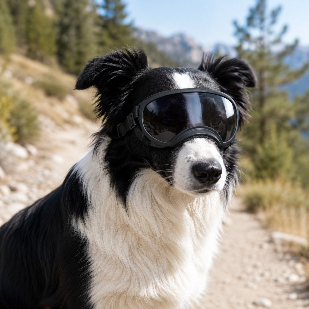 Ortekor Photochromic Dog Goggles for Hiking & Car Rides - Adjustable Wind, Dust & Debris Coverage
