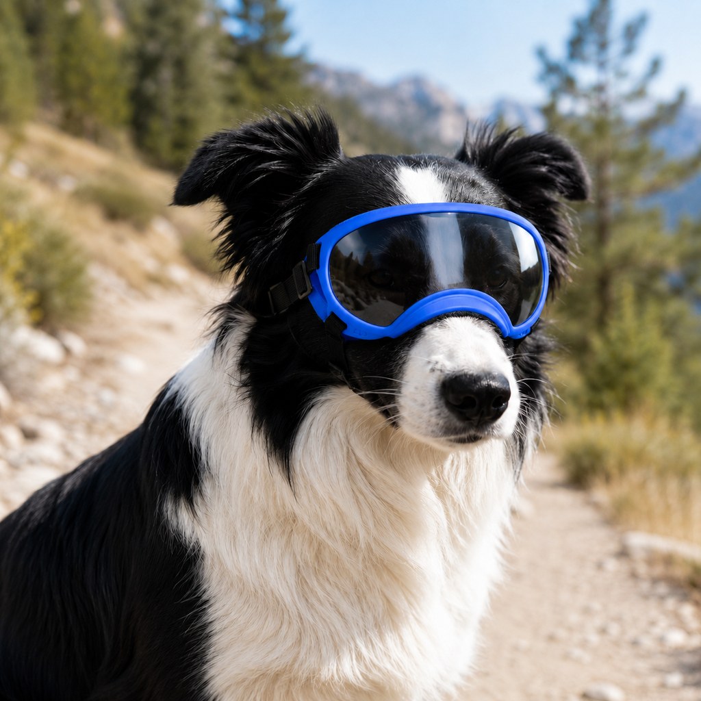 Ortekor Photochromic Dog Goggles for Hiking & Car Rides - Adjustable Wind, Dust & Debris Coverage