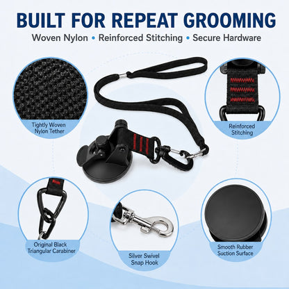 Ortekor Hands-Free Dog Bathing & Grooming Suction Cup Tether - Less Chasing, Easier At-Home Grooming