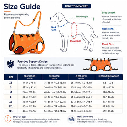 Ortekor Full-Body Dog Mobility Support Harness for Stairs & Car Rides - Lift Assist Vest for Senior Dogs with Weak Hind Legs