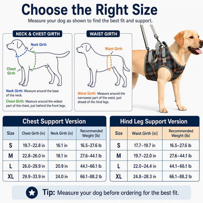 Ortekor Dog Mobility Support Harness for Stairs & Cars - Front or Rear Lift Assist for Weak Legs