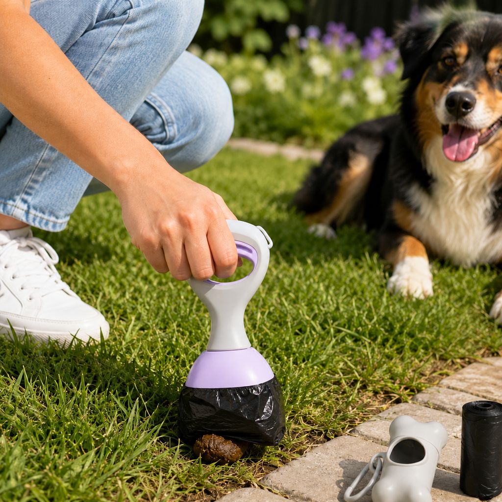 Ortekor Dog Pooper Scooper for Walks & Yard Cleanup - Bag-Lined Claw with 3 Handle Lengths for Less-Contact Pickup