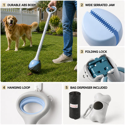 Ortekor Dog Pooper Scooper for Walks & Yard Cleanup - Bag-Lined Claw with 3 Handle Lengths for Less-Contact Pickup