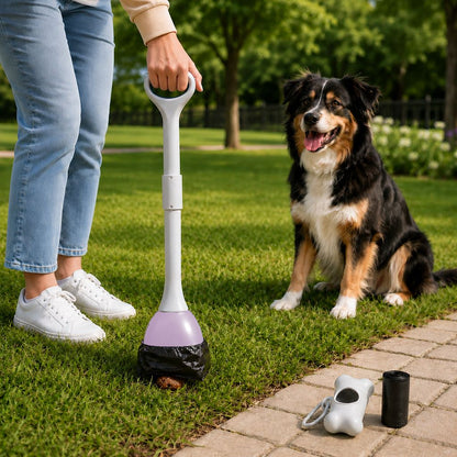 Ortekor Dog Pooper Scooper for Walks & Yard Cleanup - Bag-Lined Claw with 3 Handle Lengths for Less-Contact Pickup