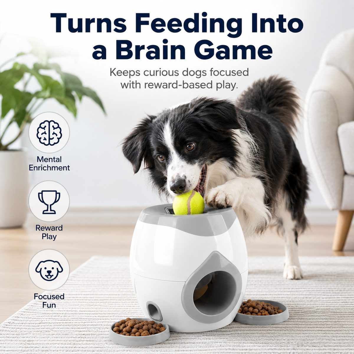 Ortekor Ball-Activated Dog Puzzle Feeder for Indoor Play & Slow Eating - Interactive Treat Dispenser Toy with Tennis Balls, Side Trays & Scoop