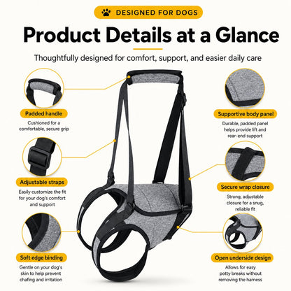 Ortekor Dog Rear Support Harness for Stairs, Walks & Car Rides - Mobility Lift Sling for Senior Dogs with Weak Hind Legs