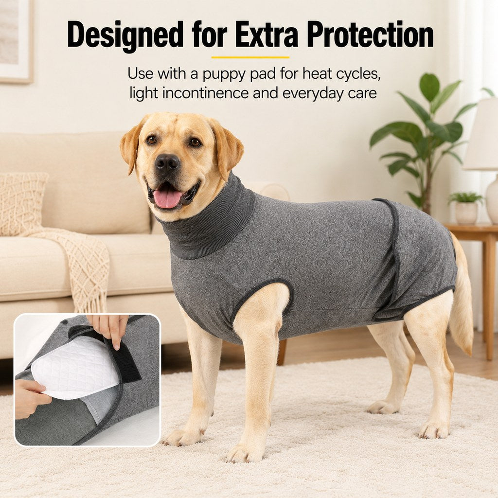 Ortekor Dog Recovery Suit with Pad Layer for Post-Surgery, Heat Cycles & Licking Protection