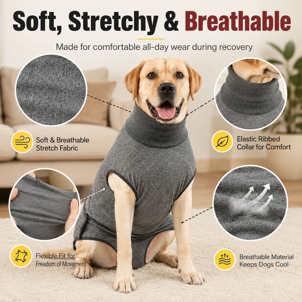 Ortekor Dog Recovery Suit with Pad Layer for Post-Surgery, Heat Cycles & Licking Protection