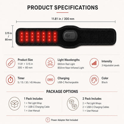 Ortekor Rechargeable Dog Red & Near-Infrared Leg Wrap – Cord-Free At-Home Care for Senior Dogs & Post-Activity Comfort