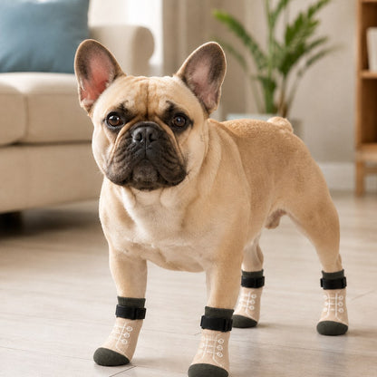 Ortekor French Bulldog Non-Slip Socks for Tile & Hardwood Floors - Helps Reduce Back-Leg Slipping, 4-Pack