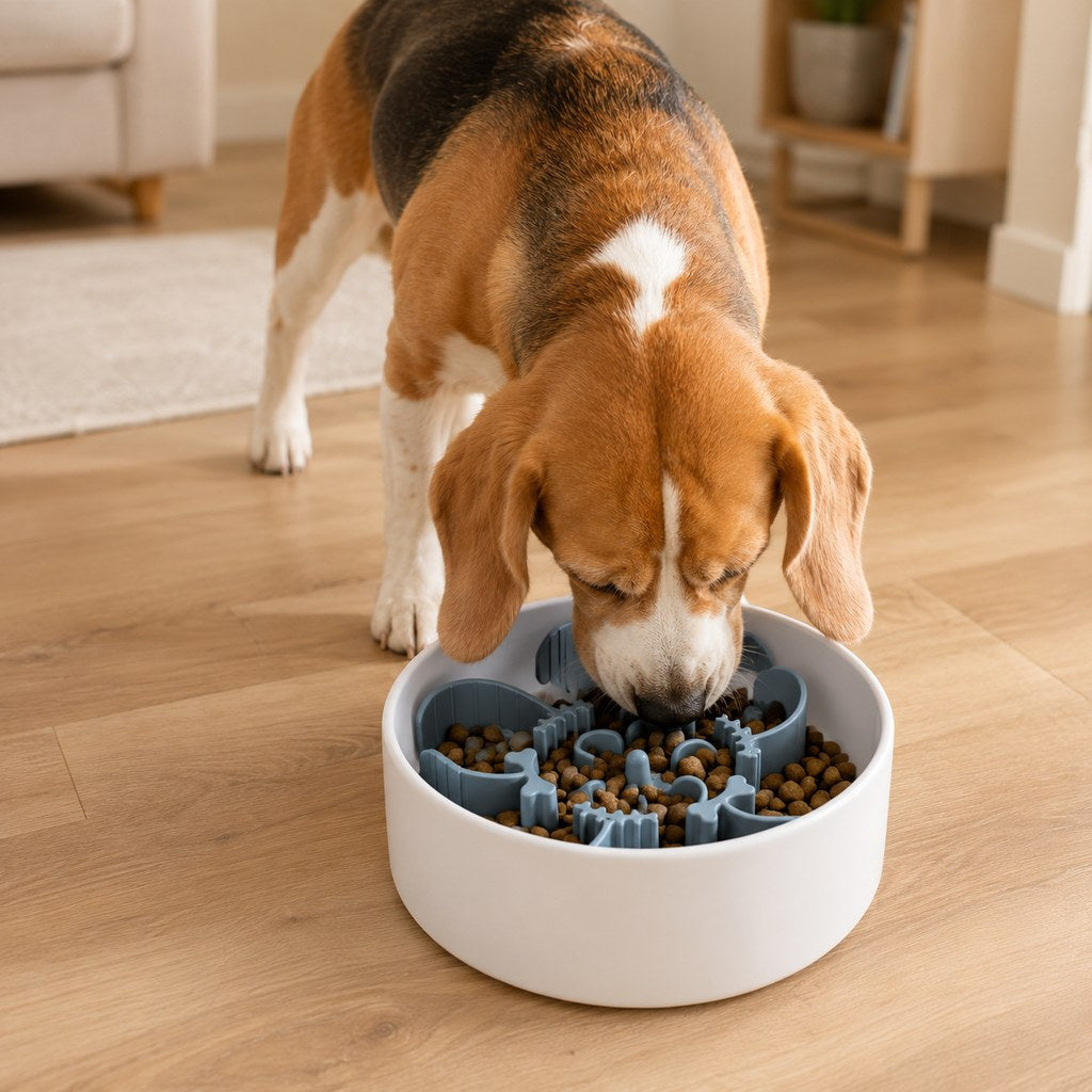 Ortekor Fishbone Slow Feeder Bowl Insert for Fast-Eating Dogs - Trim-to-Fit Suction Insert or Stainless Steel Bowl Set