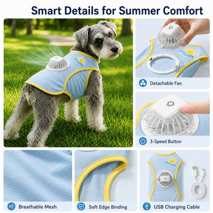 Ortekor Cooling Fan Dog Summer Vest for Walks & Outdoor Heat Relief - Lightweight Sun Shirt for Small & Medium Dogs