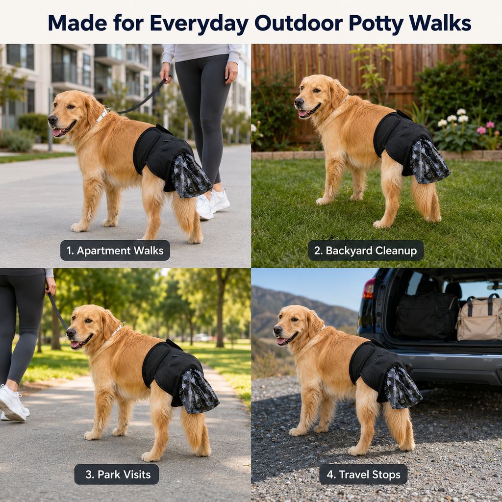 Ortekor Dog Waste Catcher Pants with 50 Bags for Daily Walks - Less Bending, Easier Poop Cleanup
