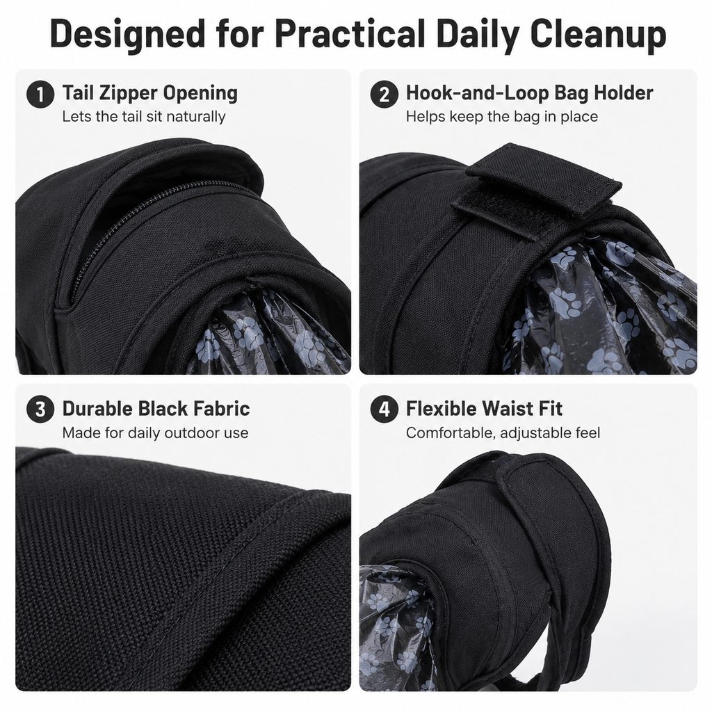 Ortekor Dog Waste Catcher Pants with 50 Bags for Daily Walks - Less Bending, Easier Poop Cleanup