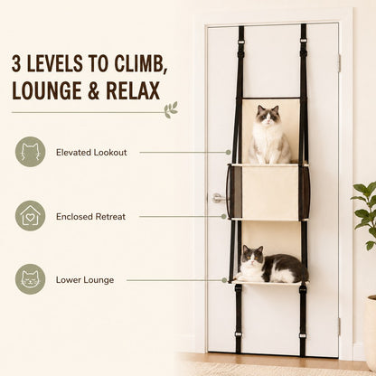 Ortekor 3-Tier Door-Mounted Hanging Cat Tree for Apartments – Foldable Space-Saving Cat Climber & Lounge