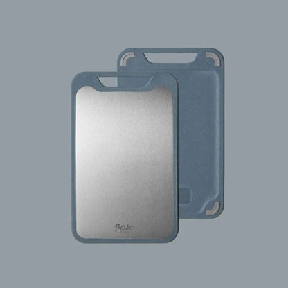 Reversible Steel & Plastic Prep Board with Juice Groove and Garlic Press for Kitchen Meat Vegetables Fruit Countertop Cooking