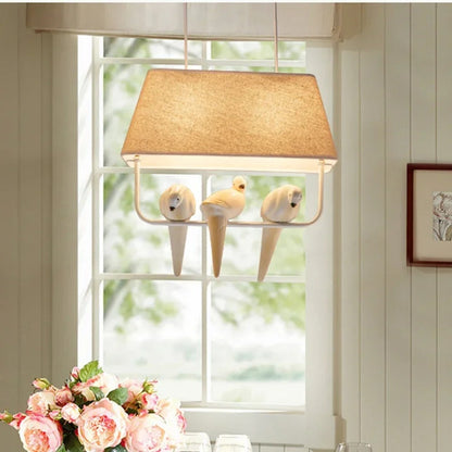 Sculptural Cloth Hanging Lamp with Bird Accents for Kitchen Table & Lounge – E27 Socket Ceiling Fixture in Sand Tone – Atmospheric Overhead