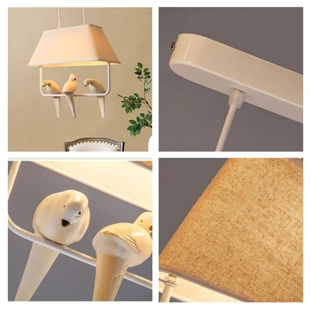 Sculptural Cloth Hanging Lamp with Bird Accents for Kitchen Table & Lounge – E27 Socket Ceiling Fixture in Sand Tone – Atmospheric Overhead