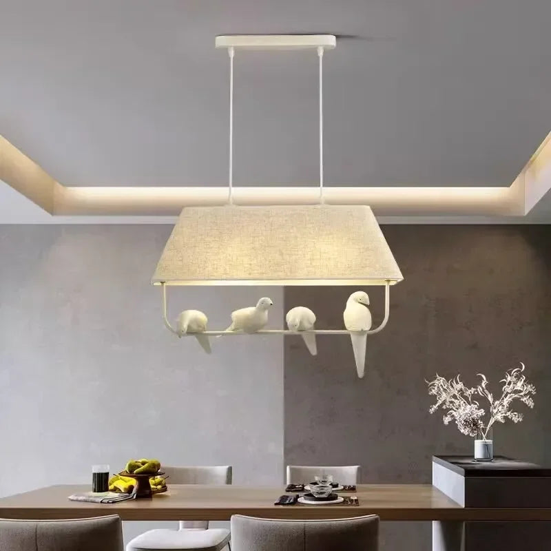Sculptural Cloth Hanging Lamp with Bird Accents for Kitchen Table & Lounge – E27 Socket Ceiling Fixture in Sand Tone – Atmospheric Overhead