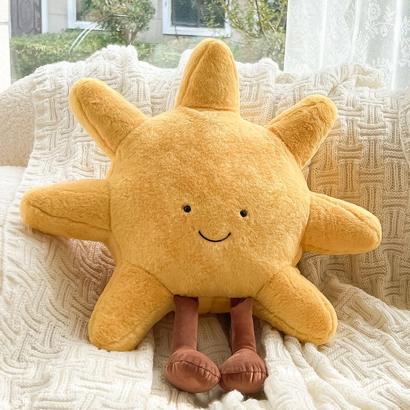 Plush Celestial Cushion Pillow with Adorable Sun or Moon Face for Couch Bed Kids Room Soft Huggable Throw Pillow Home Decor Comfort Gift