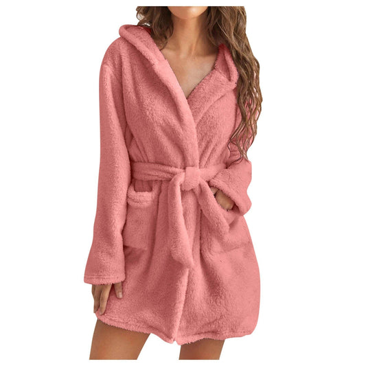 Women's Hooded Plush Robe – Ultra Soft Coral Fleece Bathrobe for Lounging, Mornings & Cozy Evenings at Home