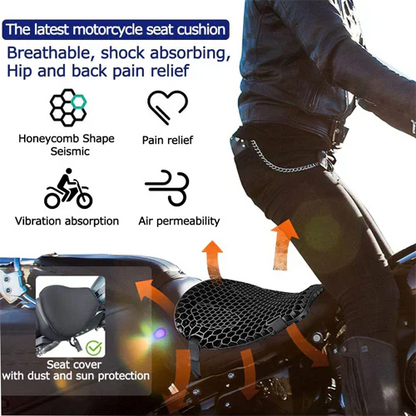 Comfort Gel Seat Cushion | Motorcycle Seat Pad with Shock Absorption | Breathable Design for Long Rides