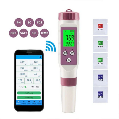 Digital Salt Meter for Pools | 7-in-1 Smart Pool Water Test Kit with Bluetooth App | Salinity, pH, ORP, EC & TDS Meter