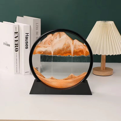 Moving Sand Art Glass Display Rotating Desktop Sculpture Stress Relief Decor for Home Office Meditation Mindfulness Gift