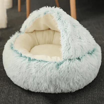 Hooded Cat Bed with Raised Rim – Plush Donut Nest for Anxious Cats, Semi-Enclosed Design for Security