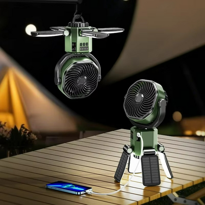 Outdoor Companion | Portable Fan with LED Light & Adjustable Height | Battery Operated Design for Camping and Hiking