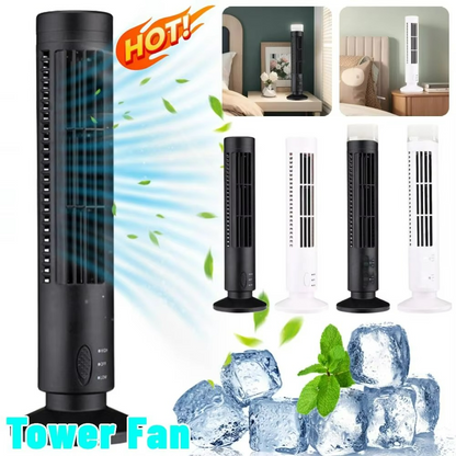 USB Desktop Tower Fan Bladeless Compact Air Cooler Personal Space 2-Speed Quiet Airflow Safe Cooling for Home Office Dorm Bedroom Work