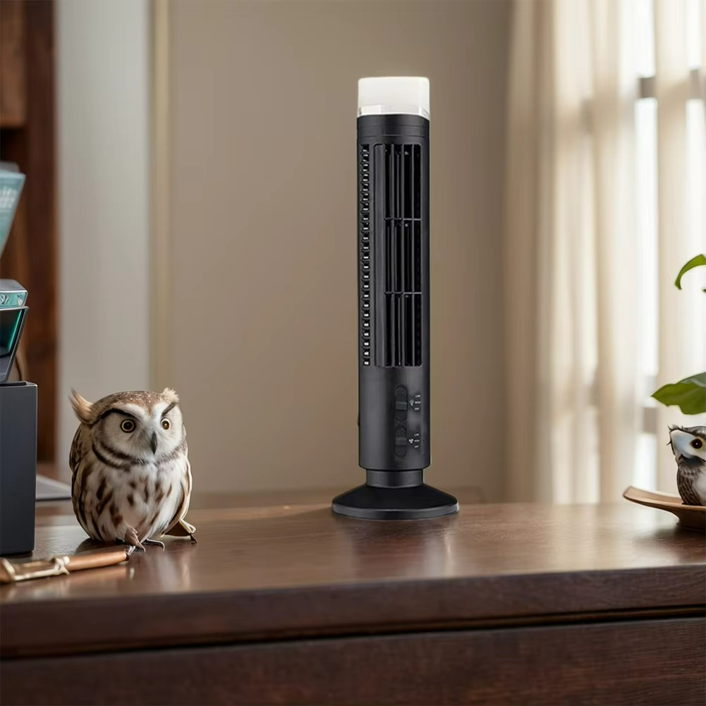 USB Desktop Tower Fan Bladeless Compact Air Cooler Personal Space 2-Speed Quiet Airflow Safe Cooling for Home Office Dorm Bedroom Work