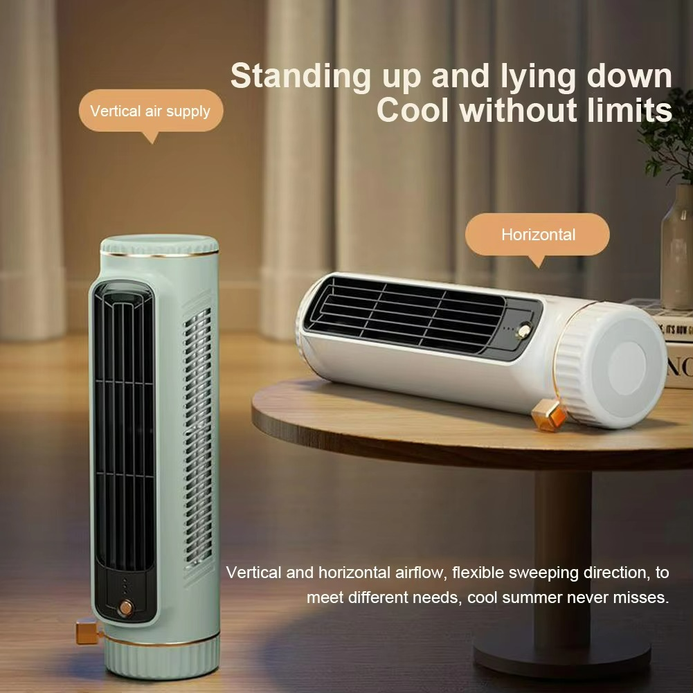 Bladeless Tower Fan 13-Inch Quiet Cooling Air Circulator 5W Energy-Efficient Desktop Office Bedroom White Green