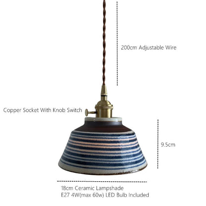 Ceramic Hanging Light Fixture with Unique Floral Designs for Kitchen, Dining Room, Cafe | Artisan Crafted Copper Hardware Pendant Lamp