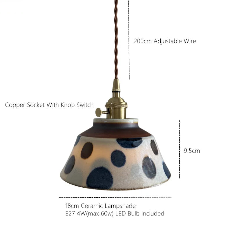 Ceramic Hanging Light Fixture with Unique Floral Designs for Kitchen, Dining Room, Cafe | Artisan Crafted Copper Hardware Pendant Lamp