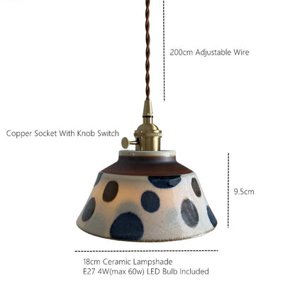 Ceramic Hanging Light Fixture with Unique Floral Designs for Kitchen, Dining Room, Cafe | Artisan Crafted Copper Hardware Pendant Lamp