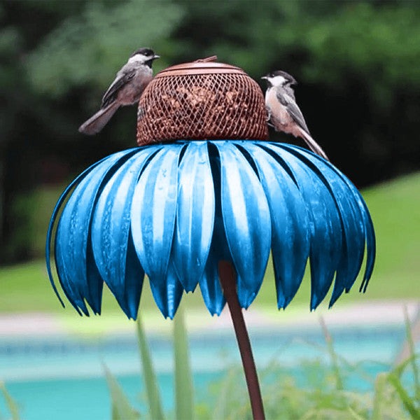 Metal Coneflower Bird Feeder for Garden & Backyard – Weather-Resistant Outdoor Hanging Seed Station with Wide Dish for Wild Birds