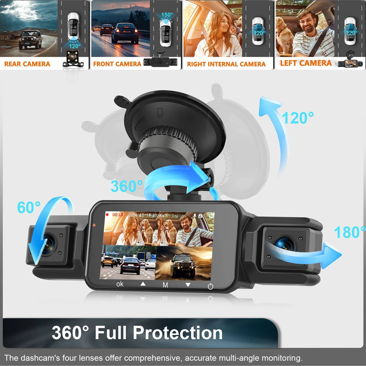 4-Camera 1080P Vehicle Recording System with Infrared Vision – Front Rear Side Surveillance Monitor for Cars Trucks SUVs