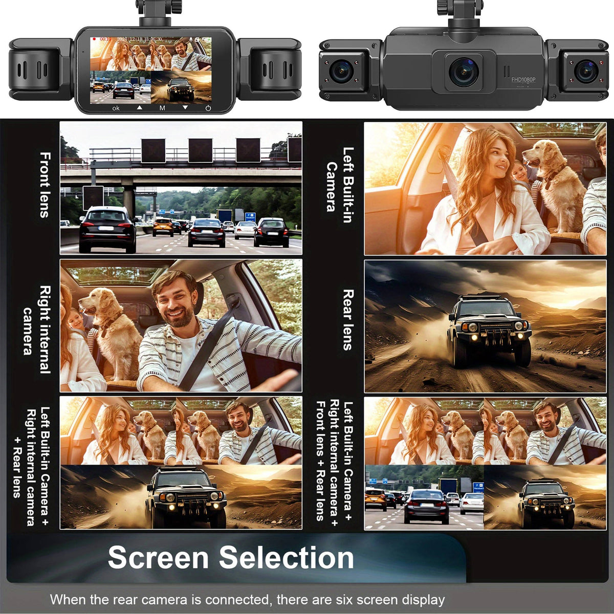 4-Camera 1080P Vehicle Recording System with Infrared Vision – Front Rear Side Surveillance Monitor for Cars Trucks SUVs